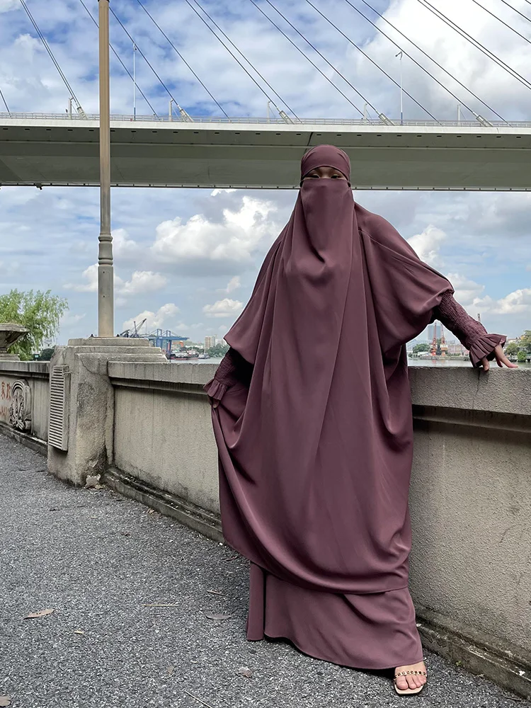 Lähis-Ida Ramadan Palve Riided Moslemi Naine Kleit Islami Kimono Komplekti Khimar Jilbab 2-Osaline Komplekt, Türgi Kaften Araabia Abaya Pilt 2