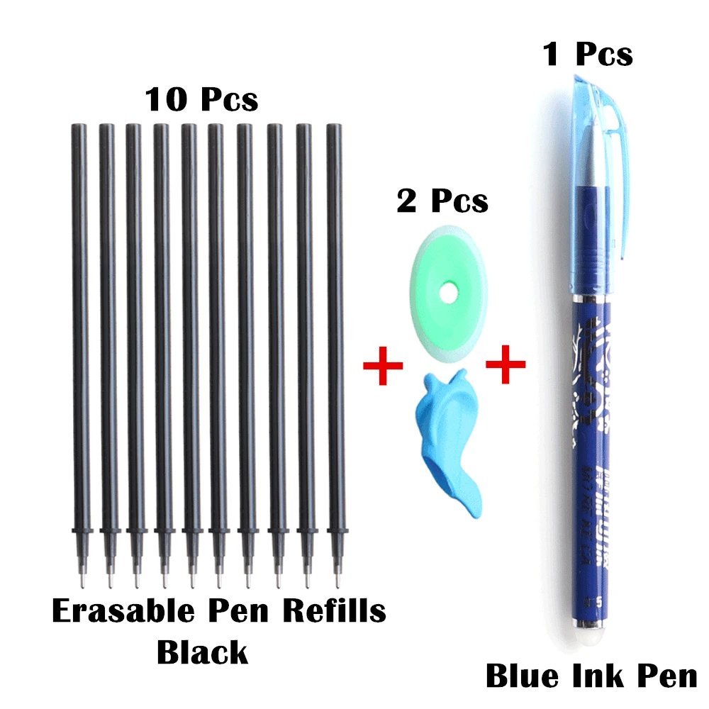 10+2+1 Tk/Set 0,5 mm Sinine, Must Tint Geeli Pliiats Kustutatavad Täitke Rod Kustutatavad Pliiatsid Kooli Kirjalikult Kirja Geel Tindiga Pliiatsid Pilt 5