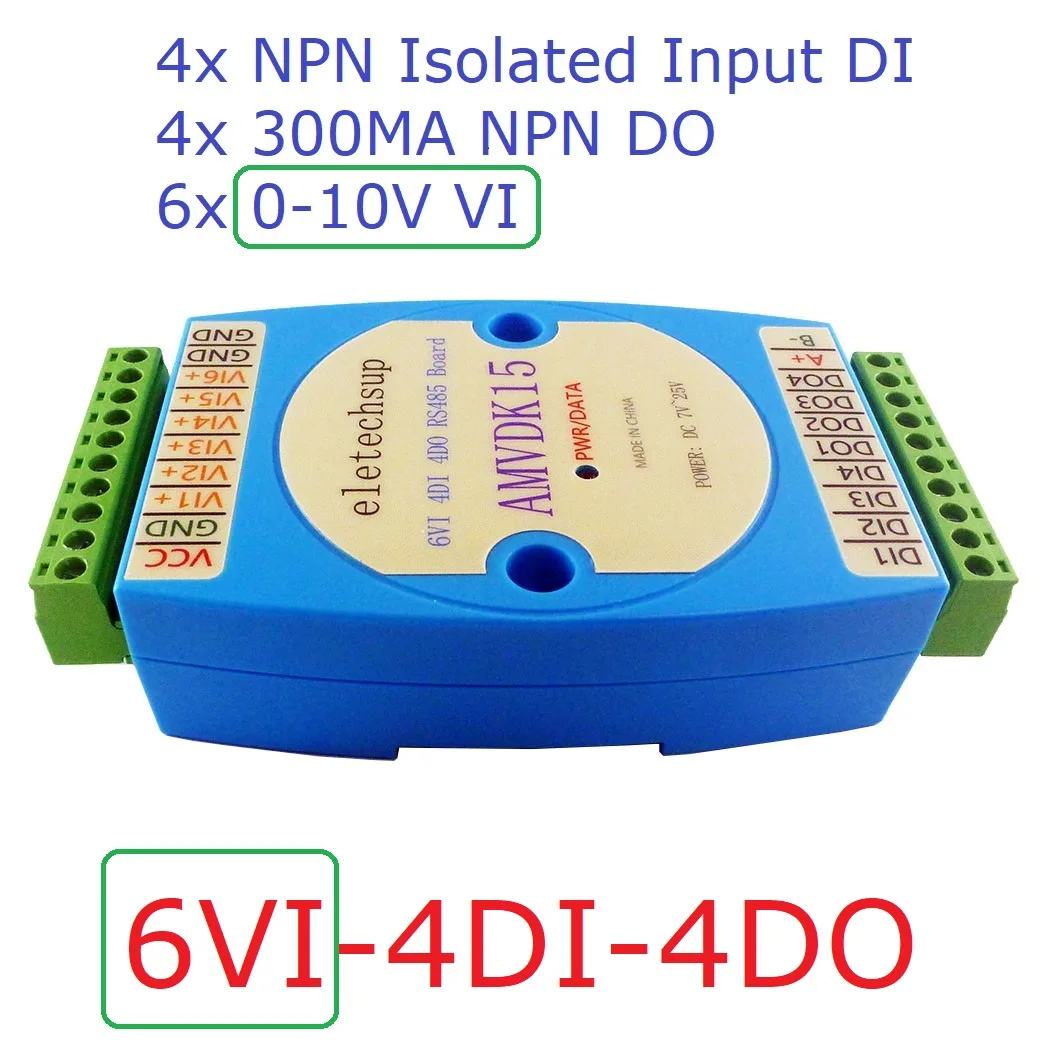 6VI/4DI (/4DO 0-10V Sisend / Digitaalne sisend ja väljund moodul / RS485 MODBUS RTU Side AMVDK15 ELETECHSUP Pilt 1
